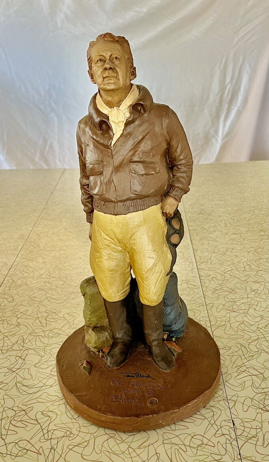 Vintage Aviator Statue Art 1984 Signed Tom Clark Airplane Pilot