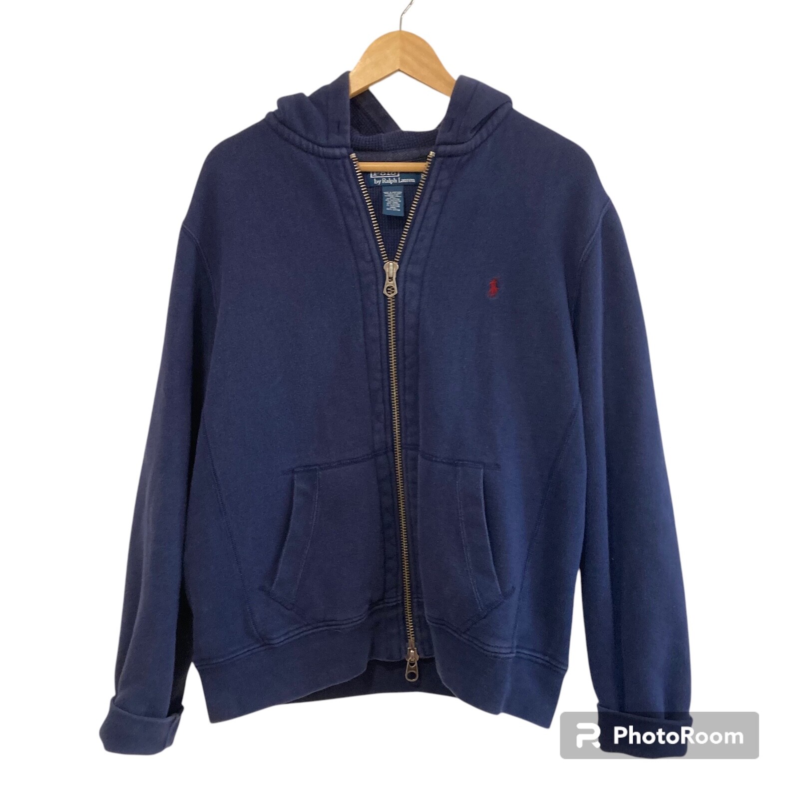 Vintage Y2K Polo Ralph Lauren Zip Up Jacket Drawstring Hoodie Men's Size L Blue