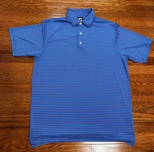 FootJoy Performance Golf Polo Shirt Mens Large Blue/Red Striped No Logo Stretch