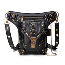 Steampunk Waist Bag Fanny Pack Thigh Holster Purse Gothic Leather Shoulder Cr...