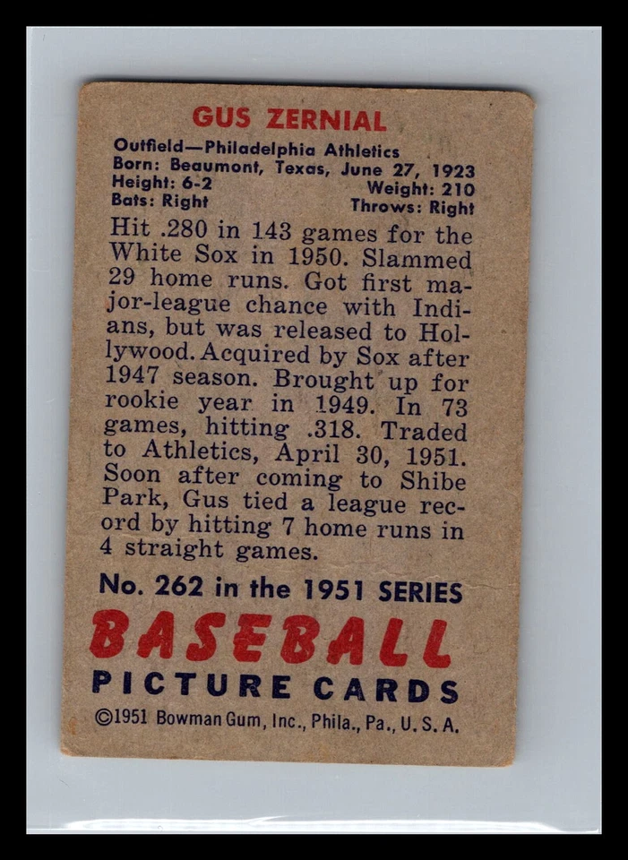 Gus Zernial 1951 Bowman Philadelphia Athletics Foto 2 de 2