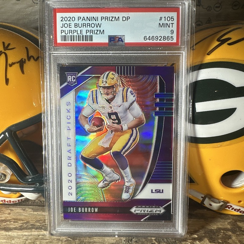 2020-21 Prizm Draft Picks Joe Burrow 105 Base Purple Holo PSA 9 RC