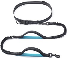 Retractable Hands Free Dog Leash Dual Handle Bungee Waist Small Black 1PC