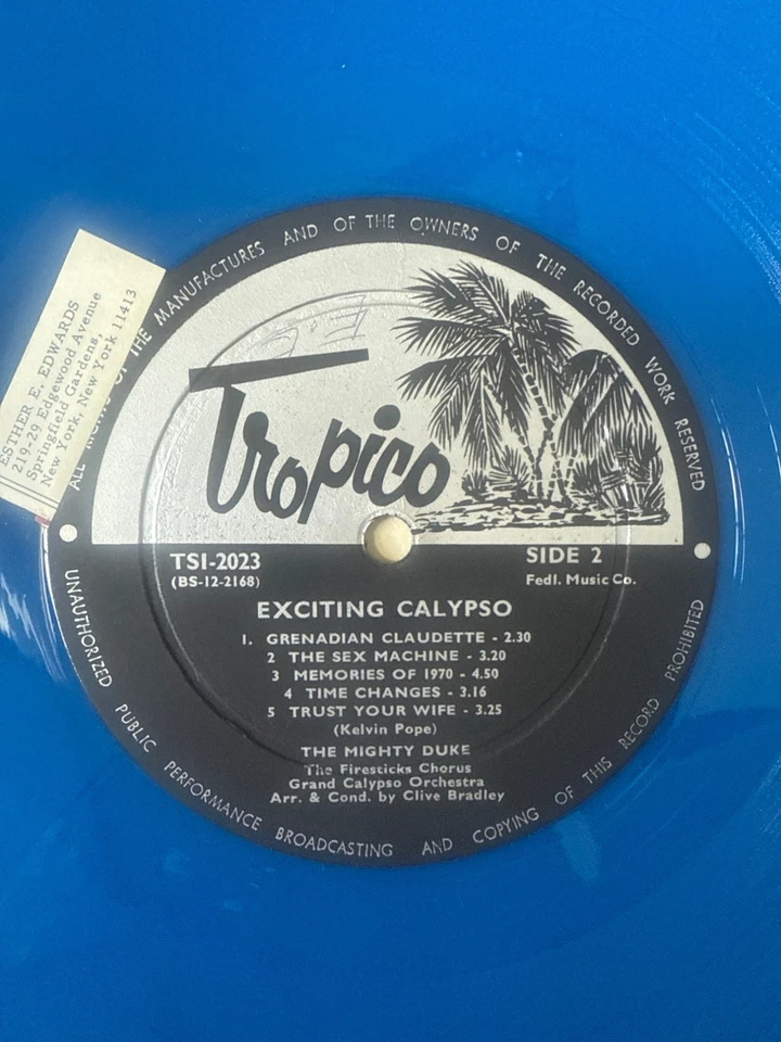 Blue Vinyl Exciting Calypso Record The Mighty Duke Voice Of Trinidad LP - Image 4 of 4