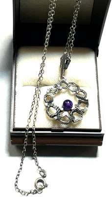 Vintage TEKA Design 835 Silber Kette + Anhänger 70er J Amethyst Brutalist gepfl. - Bild 1 von 4