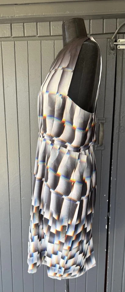 Mini Vestido Suboo Talla 8 Negro Amarillo Azul 3D Computadora Arte Tecnología Impresión Recortado Foto 3 de 4