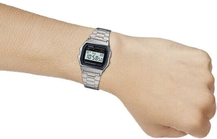 NEW CASIO Retro Classic Unisex Digital Steel Bracelet Watch A158WA-1YES Silver - Image 4 of 4