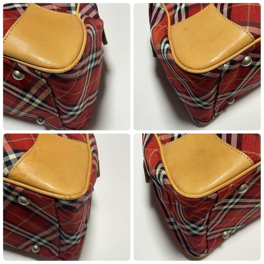 Burberry Blue Label Mini Boston Tote Bag Nova Check Red Canvas Leather New thumbnail 7