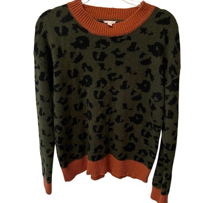 Hem & Thread Animal Print Green and Orange Sweater Size Large