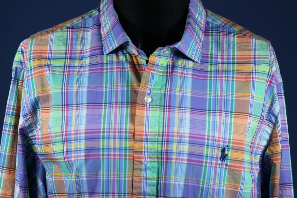 Ralph Lauren Polo Slim Fit Plaid Cotton Stretch Shirt Pastel Multi L/S Sz L 48" - Image 3 of 4