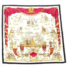 Hermes Silk Carre 90 LA COMEDIE ITALIENNE White Used Scarves Auth from JP w/Box