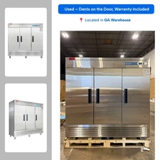 82" 3 Door 72 Cu Ft Stainless Steel Reach-In Refrigerator Cooler, Used w/ Dents