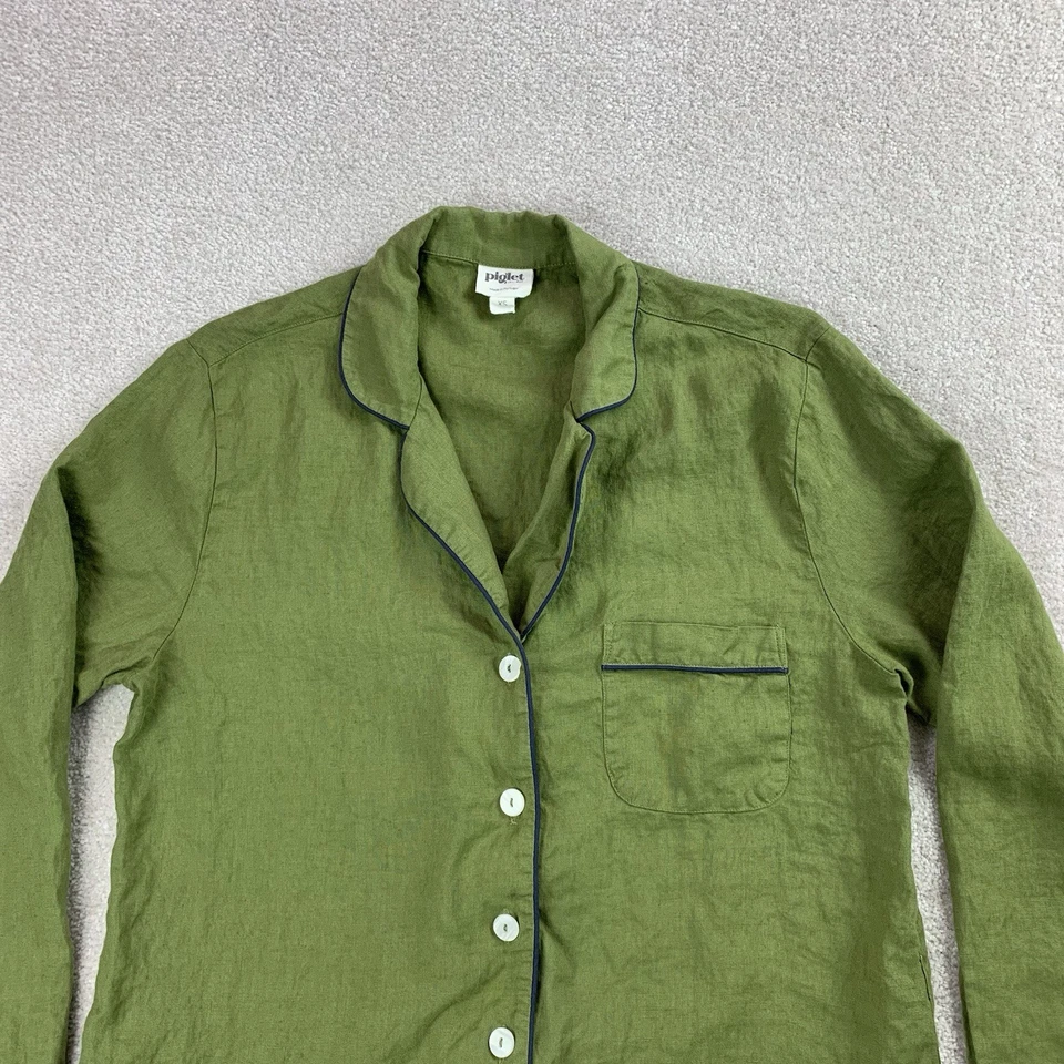 Piglet In Bed Women's Relaxed Fit Linen Pajama Shirt Size XS - Image 2 of 4