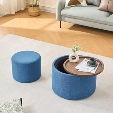 Ball & Cast Nesting Storage Coffee Table & Bench, Linen Upholstered Footstool