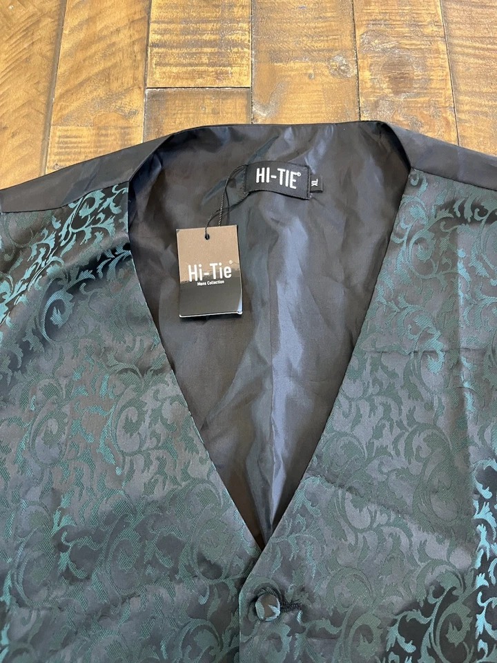 Hi-Tie Formal Vest Green And Black Paisley Men’s Size XL NWT Goth - Image 3 of 4