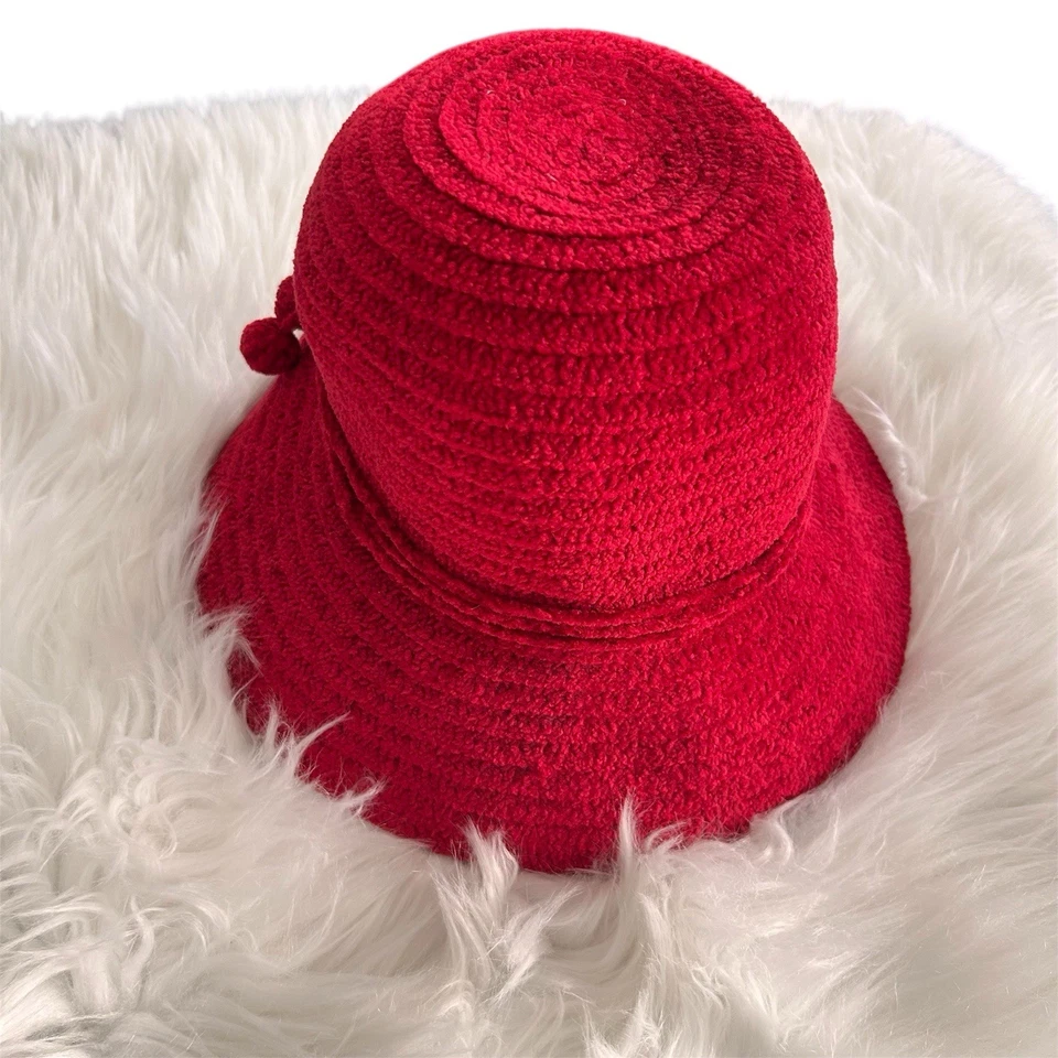 Sombrero de chenilla Betmar New York rojo estilo cubo para mujer joya logotipo vacaciones X627KO Foto 3 de 4