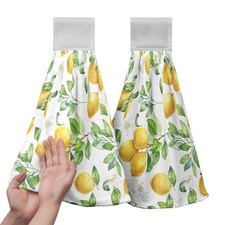 Spring Lemon Kitchen Hand Towels with Loop 2 Pcs Summer Leaves Yellow Lemons ...