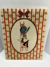 VTG Holly Hobbie Embroidery Crewel Hanging Art Canvas Wall Decor 15"x19"