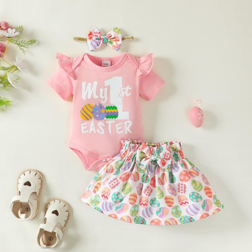 Baby Girl Easter Outfits Infant Clothes Short Sleeve Romper Overall Skirt Dre... - Picture 3 of 8