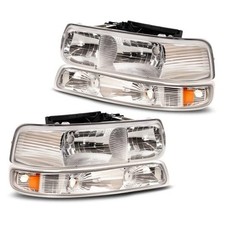 4pcs Headlight Assembly with Bumper Lights Compatible with 1999-2002 Chevy