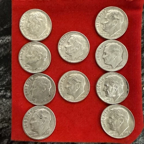 (10) Random Date Pre 1964 Roosevelt Dime 90% Silver Junk Coins $1 Face Value Ag