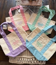 2025 Trader Joe's Mini Pastel Canvas Tote Bags LIMITED EDITION NWT LOT OF 4
