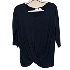 St. Tropez West Jersey Stretch Knit Twist Front Top Womens Medium Black Drapey