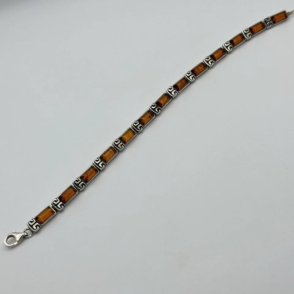 Lojas de presentes de férias PS 925 prata esterlina âmbar pulseira com fecho lagosta 7,5 ” - Imagem 4 de 4