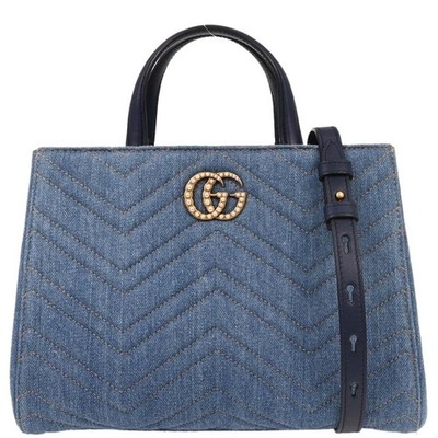 Gucci ネイビー　デニム　バッグ Gucci Blue Denim Marmont 2way Handbag 448054 467891 154087 | eBay