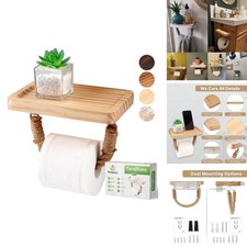 Perfeso.L Farmhouse Toilet Paper Holder Wood Shelf Rope Bathroom Decor