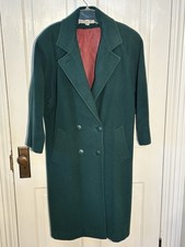Vintage Capri GREEN Wool Long Trench Coat Womens Size 6 Made In USA Shoulder Pad