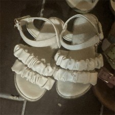 Girls White Ruffle Ankle Strap Flat Slingback Sandals Open Toe Buckle