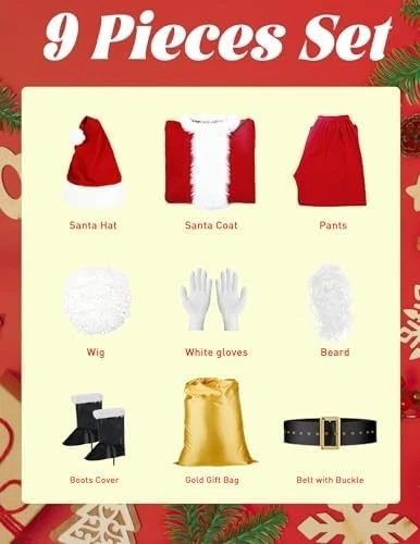 9-Piece Adult Santa Claus Costume for Men , Deluxe Christmas Party Suit - Image 4 of 4