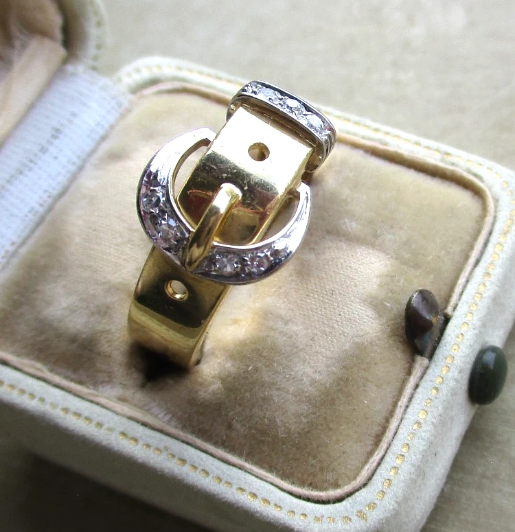 Ring 750Gold 18Kt Gelbgold 7Diamanten je0,3ct - interessantes Gürteldesign RG 61 - Bild 1 von 4