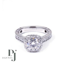 Moissanite Halo Engagement Ring Excellent Round Cut 2.70 CT Solid 14K White Gold