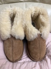 Natural Reflections Shearling Cuff Slippers Shoes Booties Women's 10 Tan