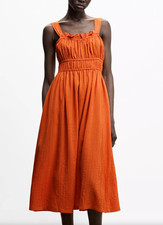 BNWT MNG MANGO Flaki Orange Summer Dress Size S