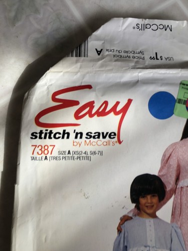 Stitch N Save Easy 7387 Childs Sleepwear Gown Pajamas XS S Sewing Pattern Uncut - Picture 4 of 5