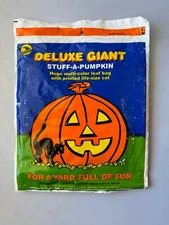 Vintage 1998 Sun Hill Deluxe Giant Stuff-A-Pumpkin Decorate Leaf Bag w/Cat