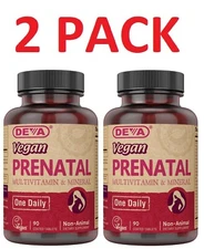 Deva Vegan Prenatal Multivitamin and Mineral Supplement One-Per-Day, (2 PACK)