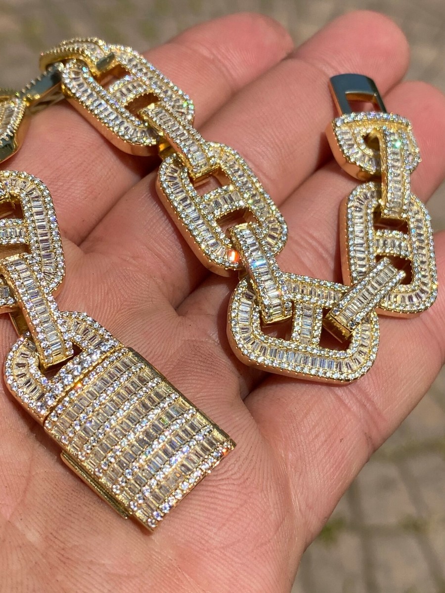 Men's Real 14k Gold Plated Solid 925 Silver Baguette Gucci Link