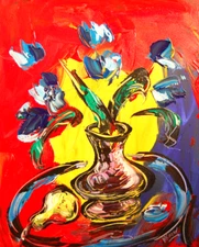 FLOWERS  by  Mark Kazav   Abstract Modern Original Oil Painting GYU8T