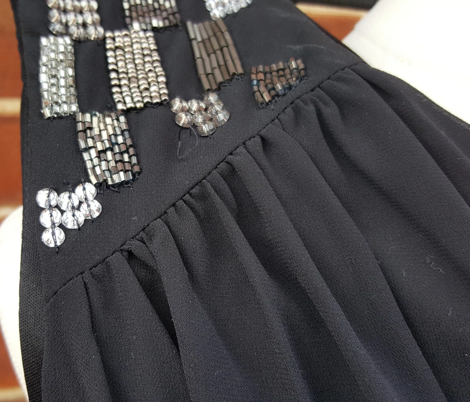 Debenhams Julian Macdonald Diamante Asimétrico Negro Vestido Largo Verano GB 8 - Imagen 4 de 4