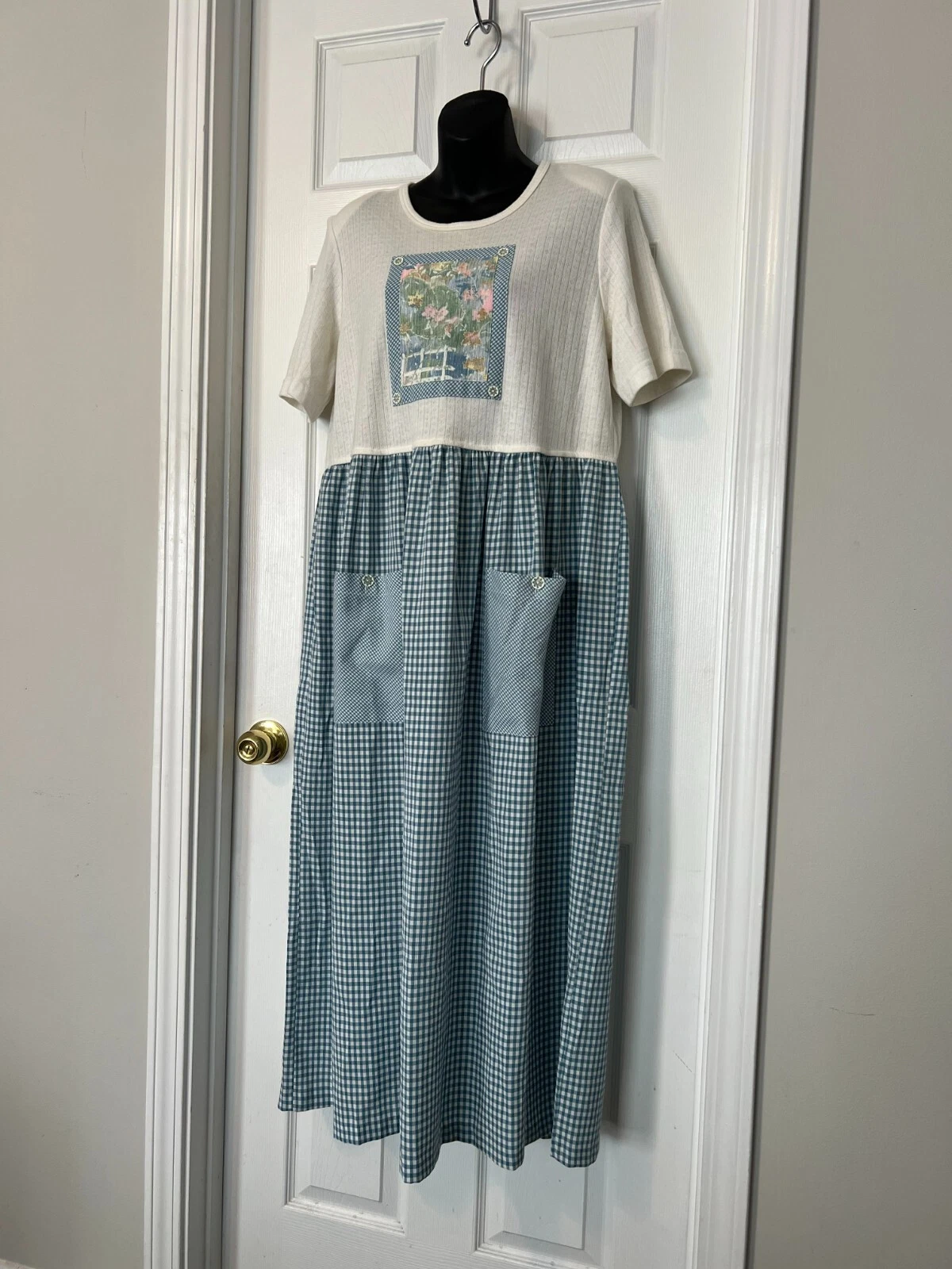 OFF WHITE ABITO VINTAGE TEDDI BLU BIANCO SPORCO A QUADRI TAGLIA XL