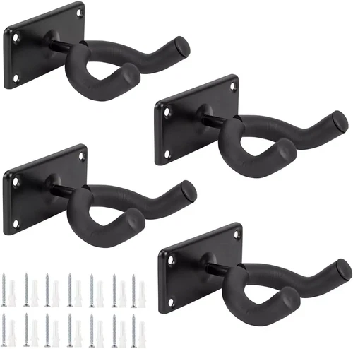 Guitar Wall Mount Hanger 4 Pack Black Metal Guitar Hanger Wall Hook Holder Stand - Picture 1 of 6