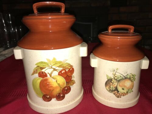 2 Vintage 1974 ATLANTIC MOLD Milk Can CANISTERS w/ Lid Still Life FRUIT 10" Tall - Picture 1 of 11