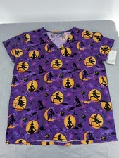 Halloween Purple Witch And Moon Scrub Top Size Large 322