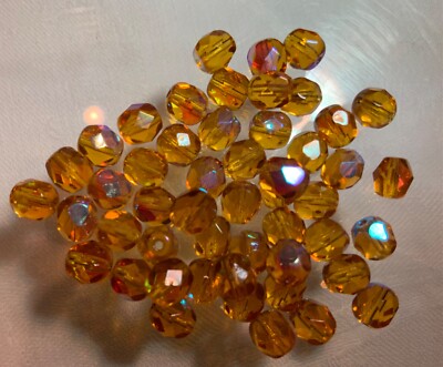 50 Stück Böhmische Glasperlen rund FP 6 mm Medium Topaz AB Czech Beads