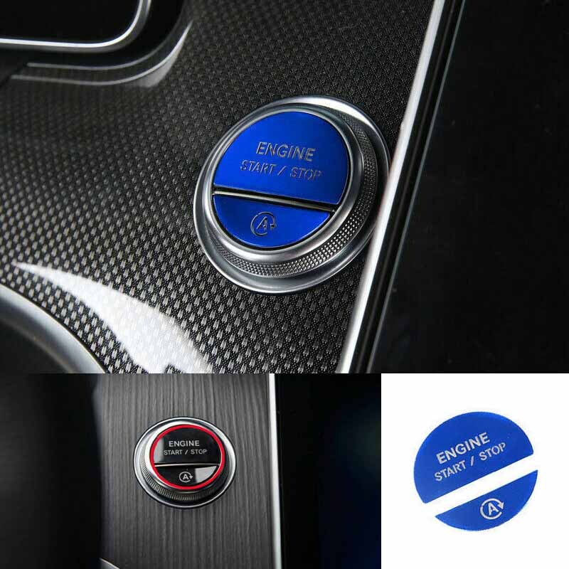 Car One-Click Startup Button Cover Trim Blue Aluminum 2022-2023 For Benz C-Class