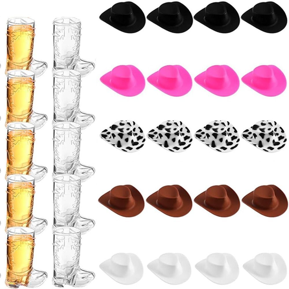 24/33Pcs Mini Cowboy Boot Shot Glasses Plastic Whiskey Cowboy Cup